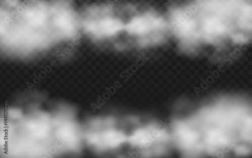 two horizontal bands of white smoke or fog against a transparent dark checkered background. One band is positioned near the top of the frame, and the other near the bottom, leaving a dark central area