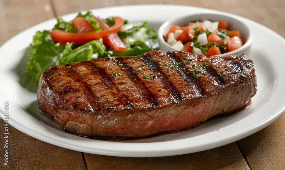 Perfectly Grilled Steak with Fresh Salad and Tomato Salsa Perfectly Grilled Steak with Fresh Salad and Tomato Salsa