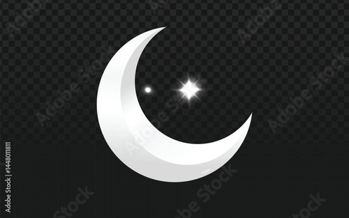 white crescent moon against a transparent dark background. A small white star is positioned within the crescent.