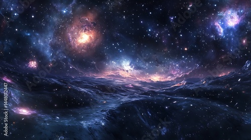 Wallpaper Mural Fantasy galaxy background. Glowing universe with bright stars. Fantasy milky way. Futuristic night sky deep space wallpaper.  Torontodigital.ca