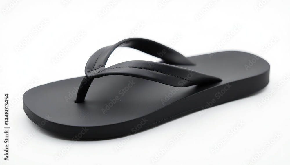 Single black flip-flop on white background, clean studio shot , photography, thongs Single black flip-flop on white background, clean studio shot , photography, thongs