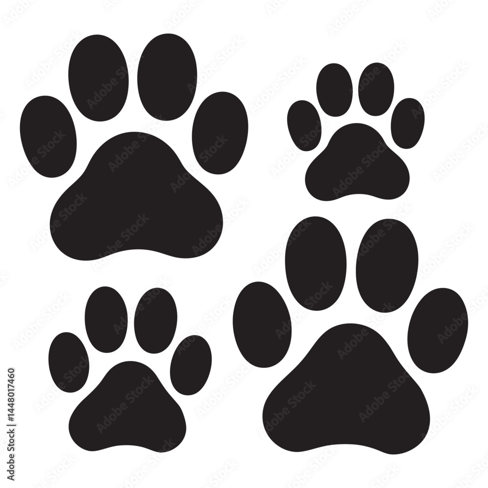 Fototapeta premium Animal Paw Print Vector Set, Set of animal paw print. Paw prints, icon. Vector paw. Dog, puppy, cat, bear, wolf. Legs. Foot prints. Paw icon