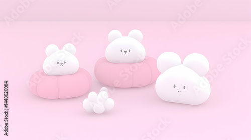 Wallpaper Mural Cute cartoon bear characters on pink background, playful scene, suitable for children's products or websites Torontodigital.ca