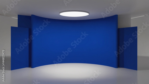 A room with a blue wall and a white floor