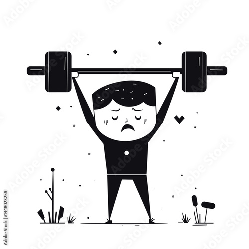 Minimalist style of a weightlifter lifting a barbell.