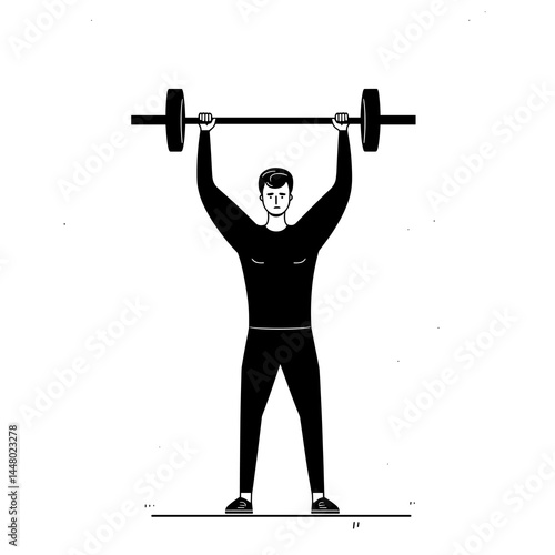 Minimalist style of a weightlifter lifting a barbell.