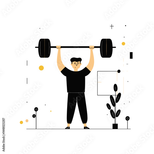 Minimalist style of a weightlifter lifting a barbell.