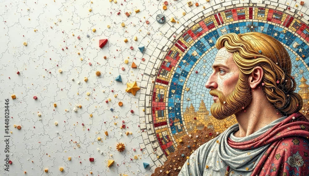 Fototapeta premium Intricate Roman mosaic fragment on white backdrop , backgrounds, white background