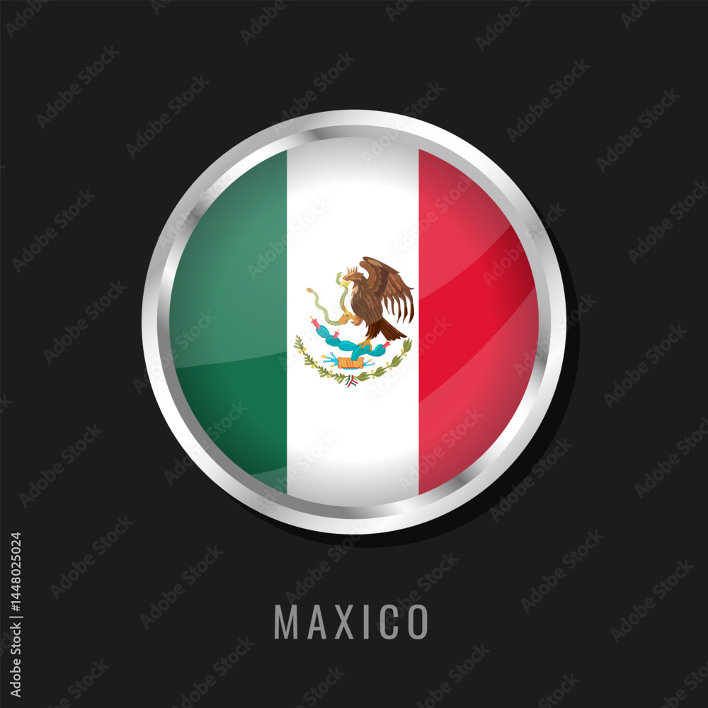 Obraz premium Mexico round framed national flag. Circular glossy flag of Mexico