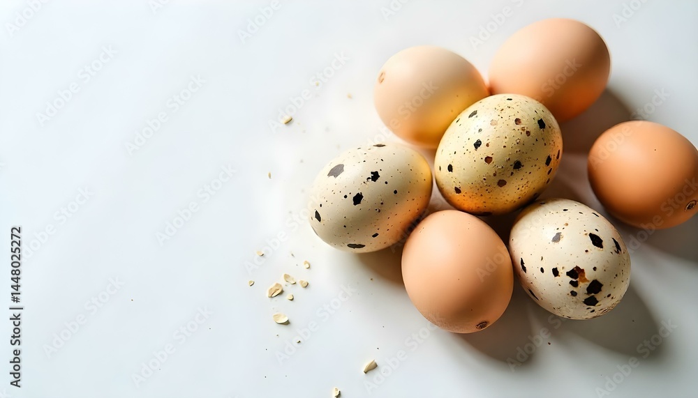 top view of quail eggs on white surface top view of quail eggs on white surface