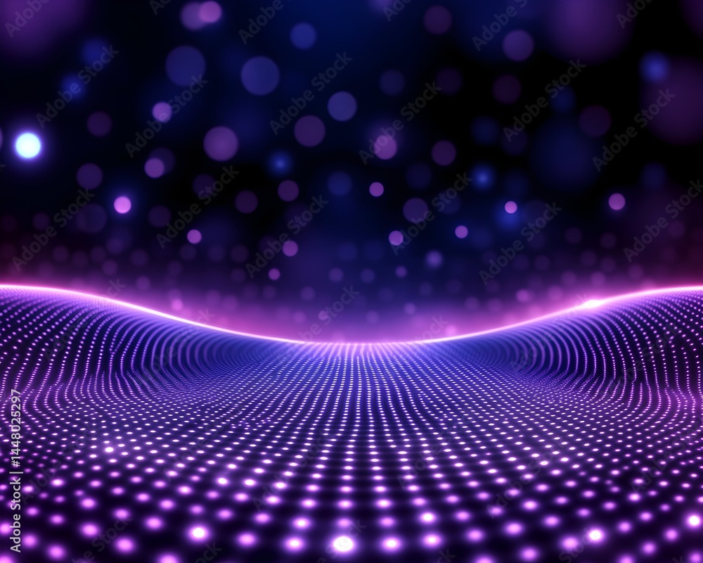 Glowing purple and blue abstract landscape with bokeh effect and dotted surface Glowing purple and blue abstract landscape with bokeh effect and dotted surface