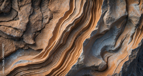 Wallpaper Mural Close-up of layered rock formations with wavy lines and earthy tones, showcasing natural erosion and texture. Torontodigital.ca