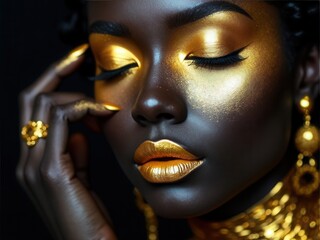 Fotobehang Zwart goud Gouden bodypaint en sieraden detail  © useful pictures