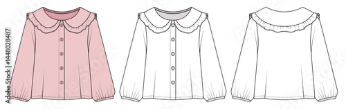 illustration of a baby wear shirt, blouse, toddler kids, infant baby, fashion flat sketch, vector illustration, cad, technical drawing, flat drawing, template, mockup.