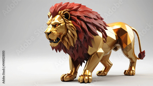3d lion head gold on white background 