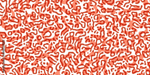 Vector Generative algorithm psychedelic red background. Reaction-diffusion or turing pattern formation. Organic lines in memphis. Unique texture of homogeneous, uniform state in biological organisms.