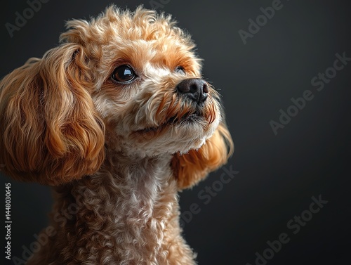 Tiny orange Chihuahua with large reflective eyes stares at camera, snowflake-shaped collar on blurred teal backdrop.
