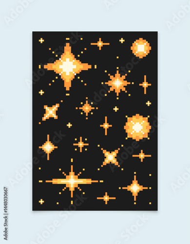 Explosions poster on black background. Pixel illustration