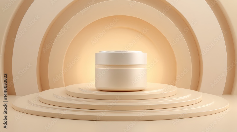 Fototapeta premium Elegant Minimalist Product Display with Cream Jar Surrounded by Soft Curved Background