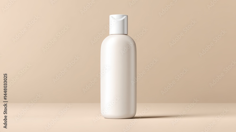 Minimalist White Bottle on Soft Beige Background for Skincare or Cosmetic Application Minimalist White Bottle on Soft Beige Background for Skincare or Cosmetic Application