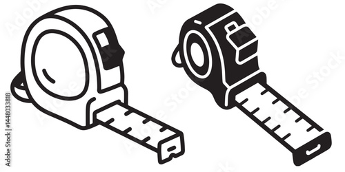 Two illustrations of tape measures, one is a simple outline, and the other is filled in.