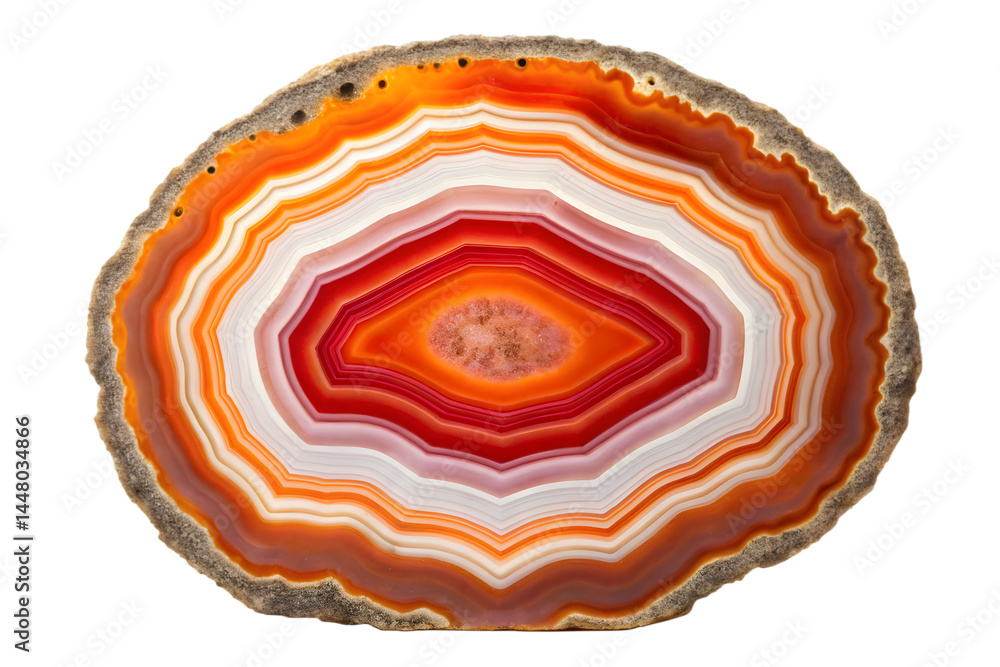 Vibrant polished geode slice with orange and red bands Vibrant polished geode slice with orange and red bands