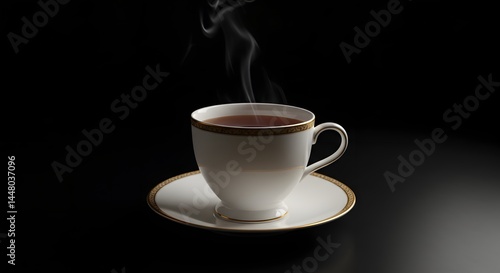 Wallpaper Mural Classic ceramic teacup with saucer and steam, on a pure black surface Torontodigital.ca