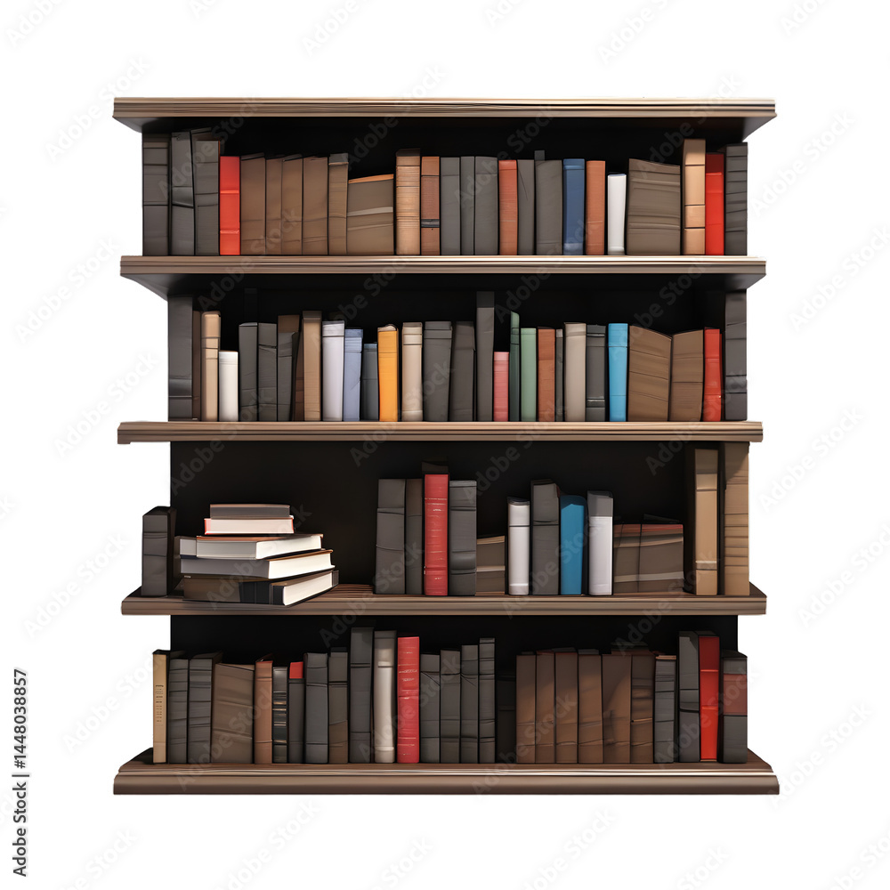A bookshelf with books. png isolated background. transparent background A bookshelf with books. png isolated background. transparent background