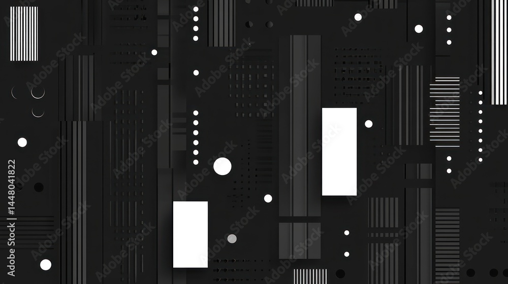 Abstract grayscale geometric pattern with various shapes and textures. Abstract grayscale geometric pattern with various shapes and textures.