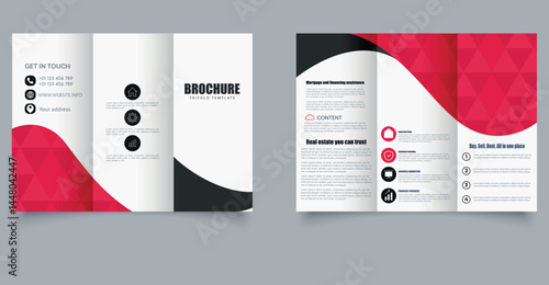 Modern Business Trifold Brochure Template with Wave Design A4 Corporate Layout for Services and Marketing. Editable image.