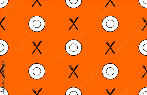 seamless pattern with cutlery on orange background.
