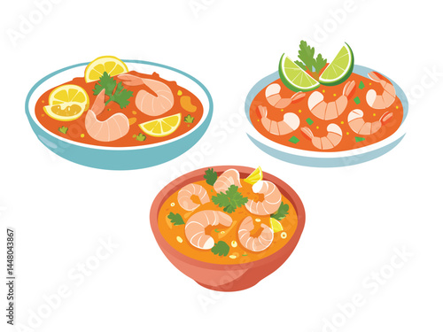 vector illustration of a spanish food Gambas al Ajillo (Garlic Shrimp)