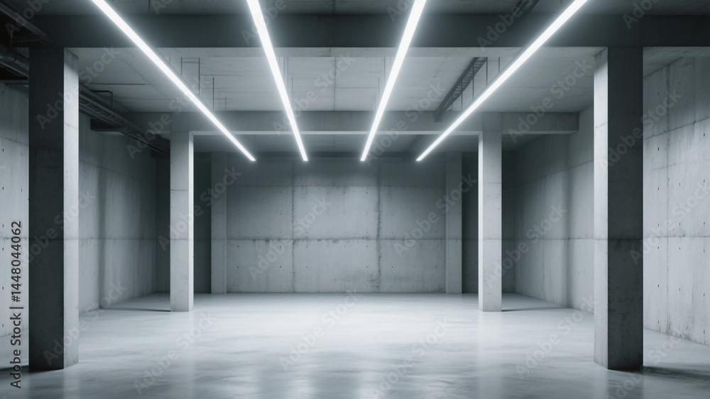 Abstract empty modern concrete room with ceiling light shafts, thin beams, pillars, and a rough floor, highlighting industrial minimalism and architectural design.
Abstract empty modern concrete room with ceiling light shafts, thin beams, pillars, and a rough floor, highlighting industrial minimalism and architectural design.