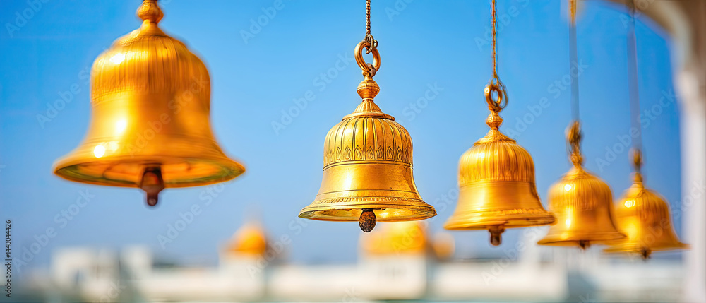Obraz premium Golden Bells Stock Photo Temple Bells Image