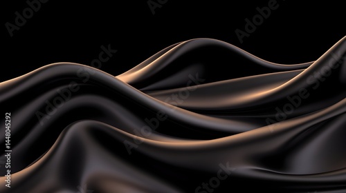 Dark, flowing fabric with subtle bronze highlights creates undulating waves against a black background