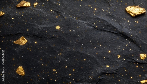 Dark slate texture with scattered gold nuggets and glitter