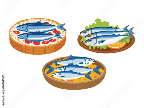 vector illustration of a spanish food Sardinas Asadas (Grilled Sardines)