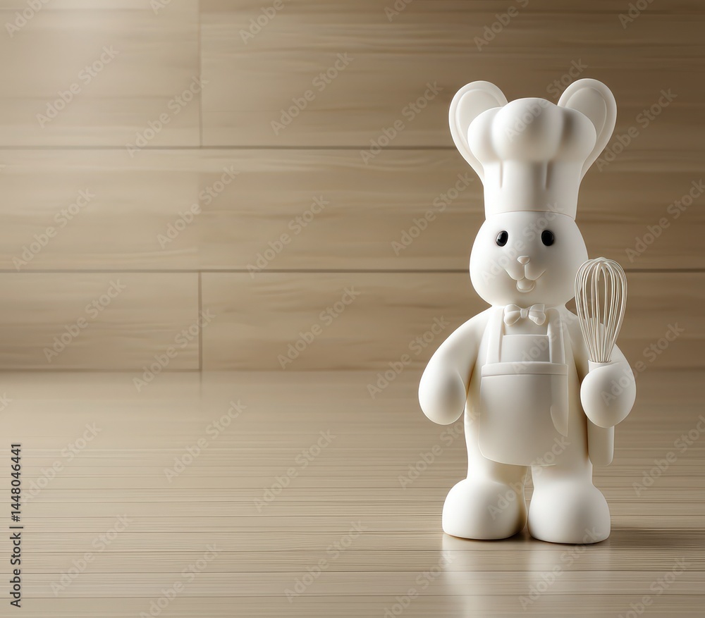 A charming ceramic Pillsbury Doughboy stands confidently, whisk in hand, against a textured golden backdrop. Warm and inviting A charming ceramic Pillsbury Doughboy stands confidently, whisk in hand, against a textured golden backdrop. Warm and inviting
