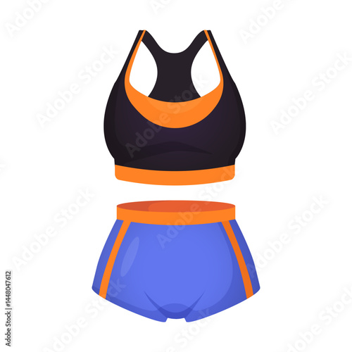 Women fitness wear design with sports bra and shorts isolated on white background.