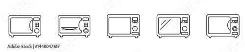 Microwave linear icons set isolated on transparent background. Editable stroke. Thin line microwave oven icon from kitchen collection. 