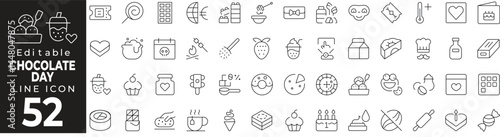 Chocolate Day Icon Set: A Line Icon Collection Featuring Chocolates, Love, Celebration, Sweets, Gifting, and More