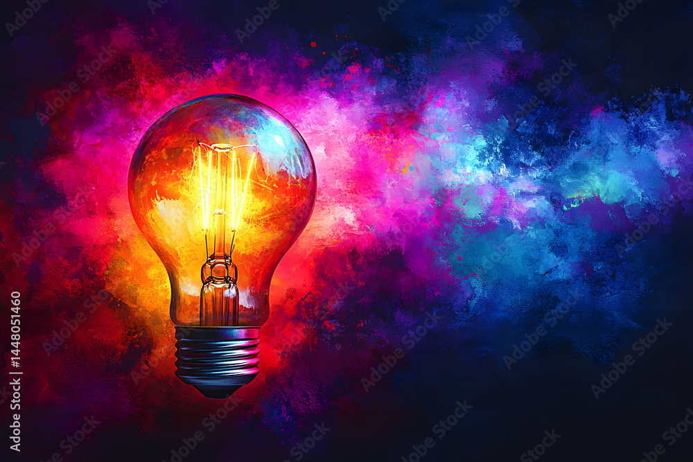 Creative Concept: Vibrant Bulb Against Colorful Abstract Background for Energetic Design Creative Concept: Vibrant Bulb Against Colorful Abstract Background for Energetic Design
