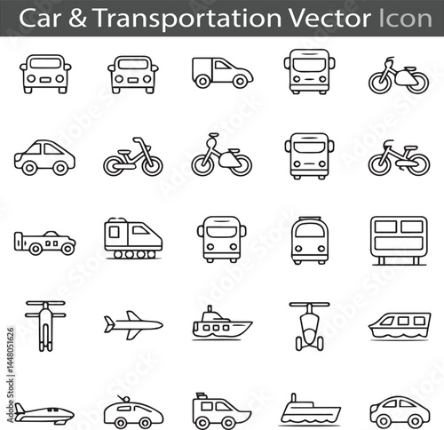 Car & Transportation flat outline icon collection set vector illustration
