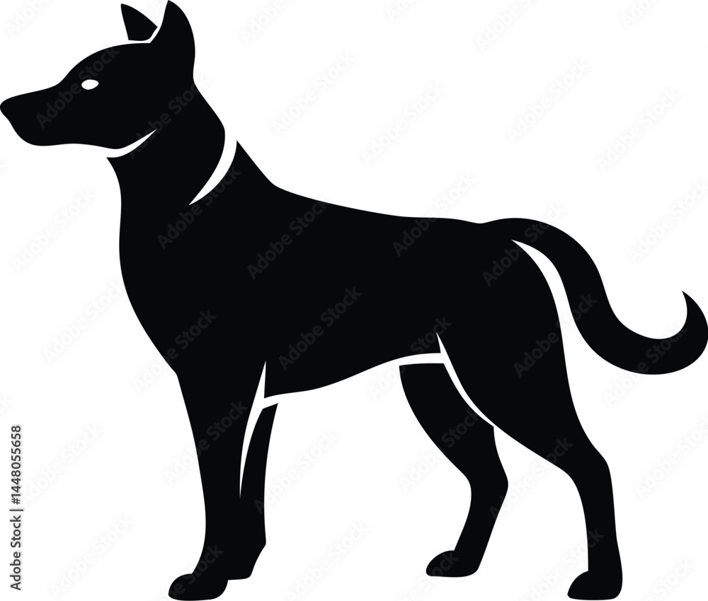 Stylized Silhouette of Alert Standing Dog with Curled Tail Stylized Silhouette of Alert Standing Dog with Curled Tail