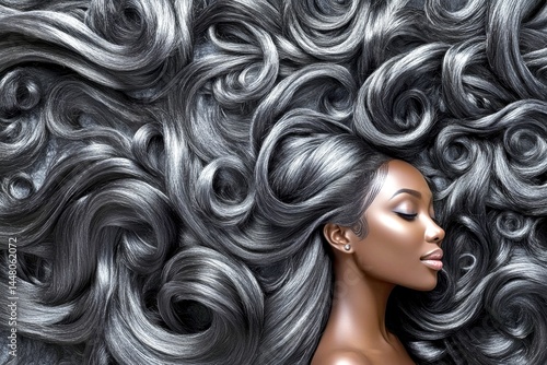 Obraz na płótnie Commercial ad idea. Long coiffure - highlighted hair. Attractive happy black girl - for ads, print ad and digital marketing use. Chic african american style. Creative african american model. w salonie