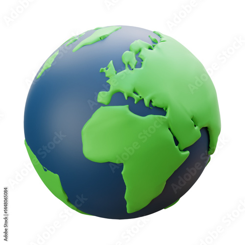 Eco-Friendly 3D Earth Globe with Geometric Green Landmasses and Blue Oceans