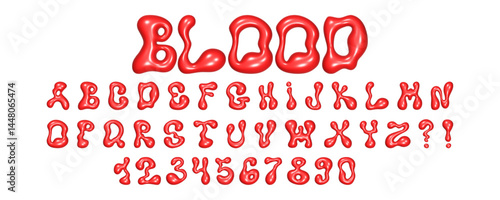 Unique 3D liquid font featuring wavy letters and numbers with a glossy reflective texture, ideal for creative designs and eye-catching graphics