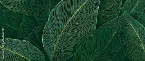 A close-up view of lush green leaves, showcasing their intricate veins and rich textures. Perfect for nature-themed projects or backgrounds.