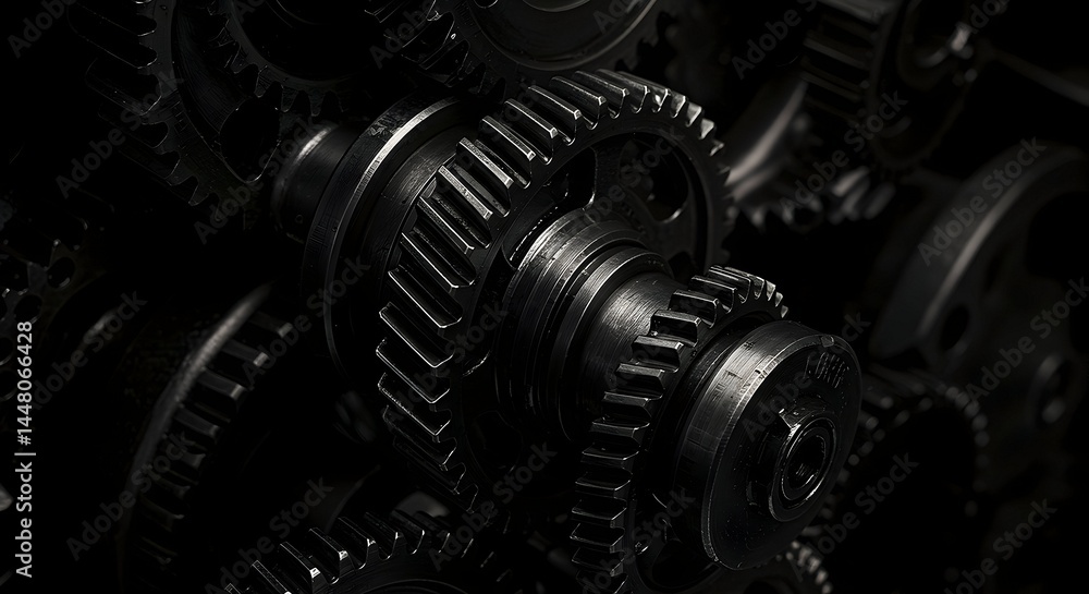Close-up of Interlocking Metal Gears in Machinery Close-up of Interlocking Metal Gears in Machinery