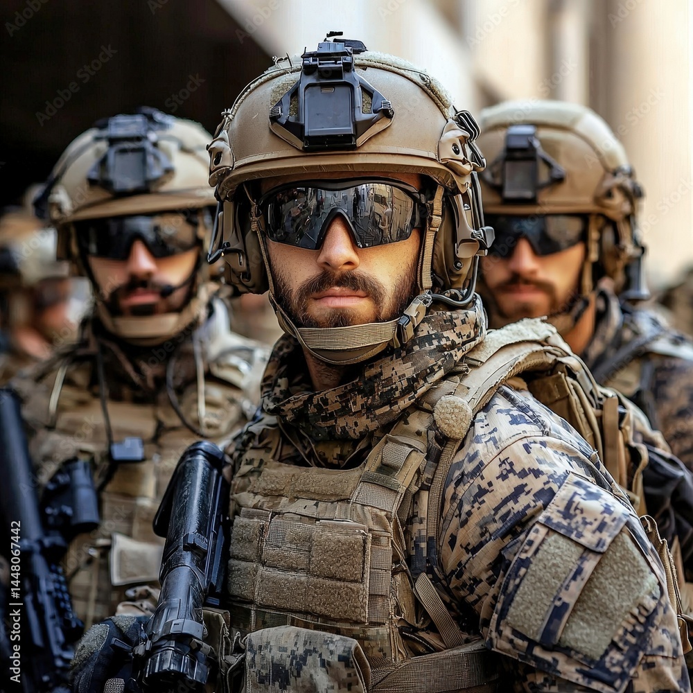 Fototapeta premium A proud man in military uniform standing strongly with determination and honor in his eyes